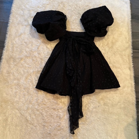 Aje Black La Piscine Puff Sleeve Bow Back Mini Dress - Size 2 - Picture 4 of 6